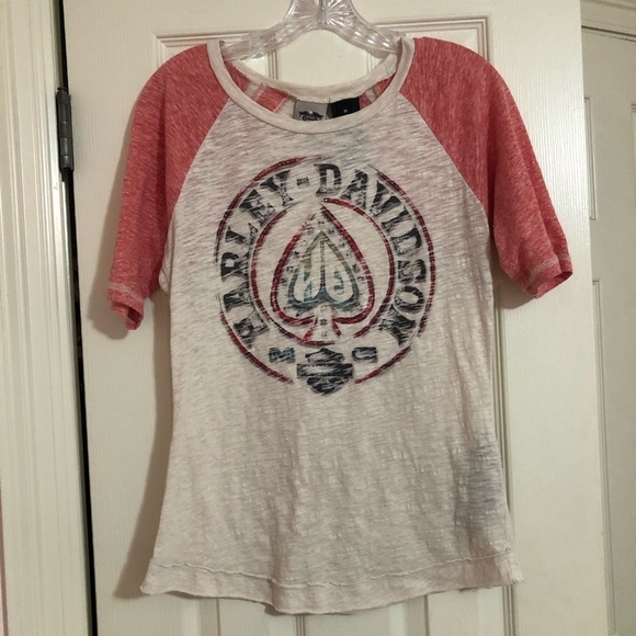 H-D® Womens Stars and Spade Burn-out Raglan Tee Medium Harley Davidson Biker - Picture 1 of 6